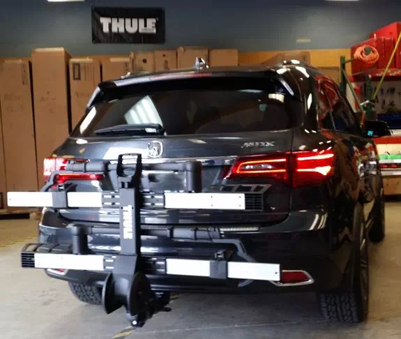 Acura MDX with 2&quot; receiver hitch and Thule T2 Pro XT platform 2-bike carrier. 