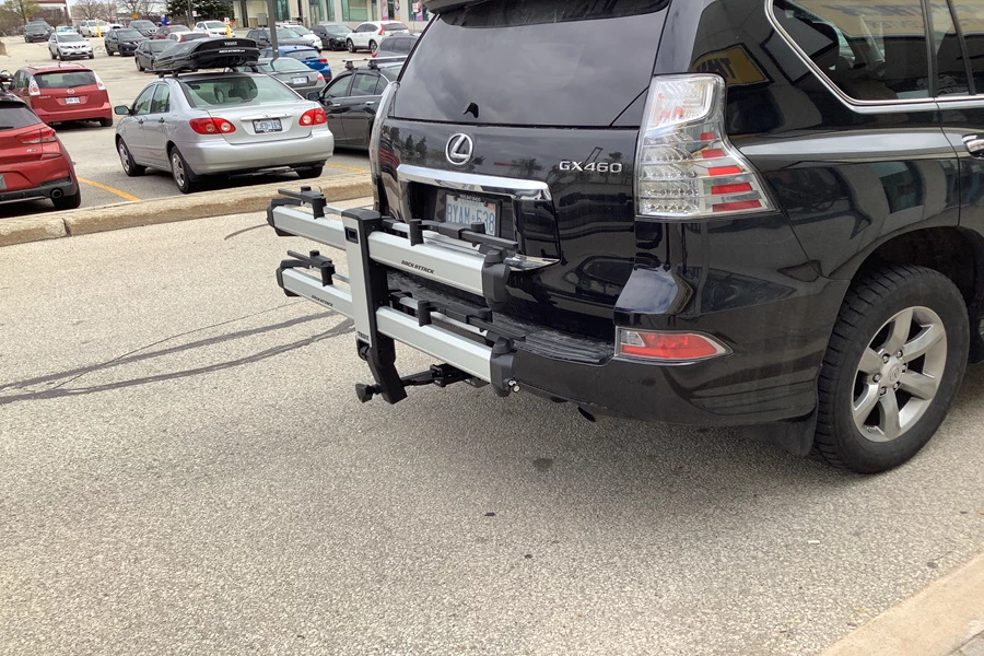 2013 Lexus GX 460 outfitted with Curt’s exclusive hitch to accommodate for the customer’s new Thule Helium Platform 2-bike carrier. Trail ready!