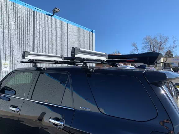 2019 Toyota 4 Runner. Rhino rack RTS tracks,with a fly rod holder and a snowpack extender ski rack